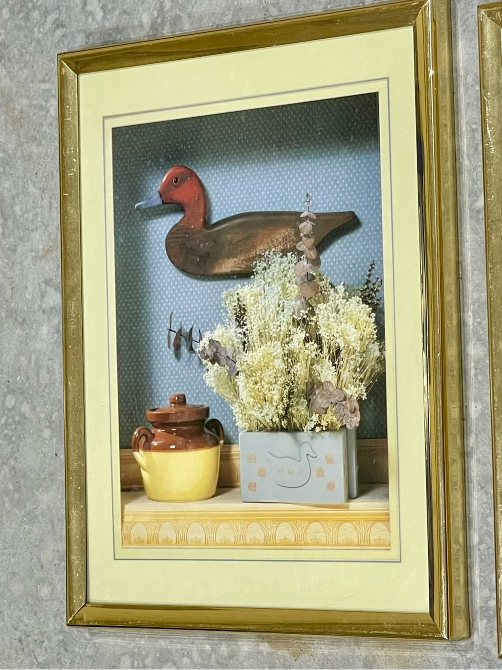Vintage Gold Framed Duck Botanical Wall Art Pair - Cottagecore Home Accents